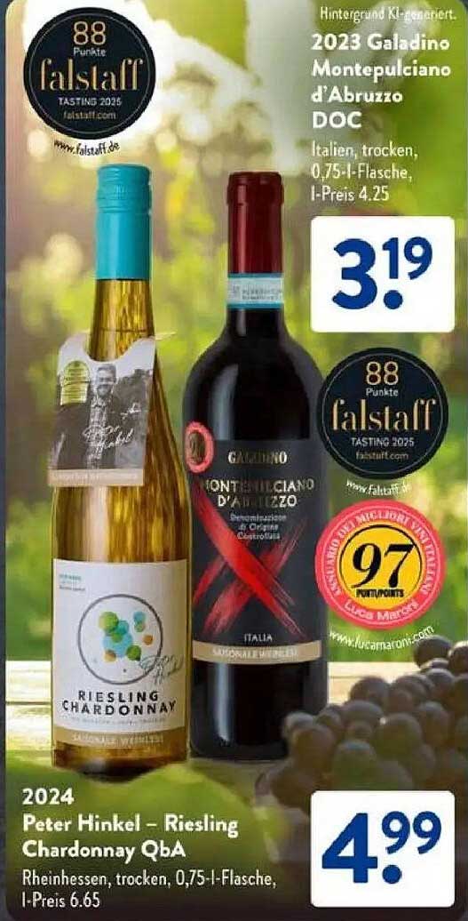 2024 Peter Hinkels Riesling Chardonnay QbA und 2023 Galadino Montepulciano d'Abruzzo DOC