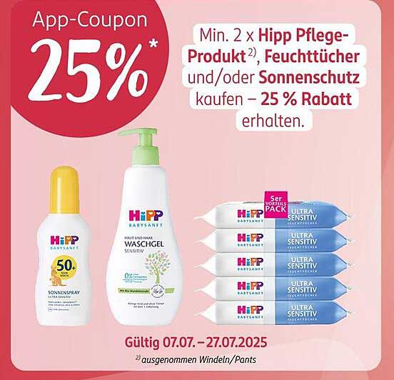25 % Rabatt auf Hipp Pflege-Produkte beim Kauf von 2 oder mehr