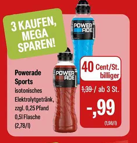 3 für 2 Powerade Sports - Isotonisches Elektrolytgetränk