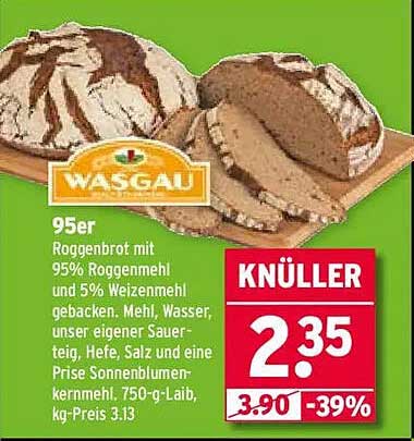 95er Roggenbrot mit 95% Roggenmehl und 5% Weizenmehl