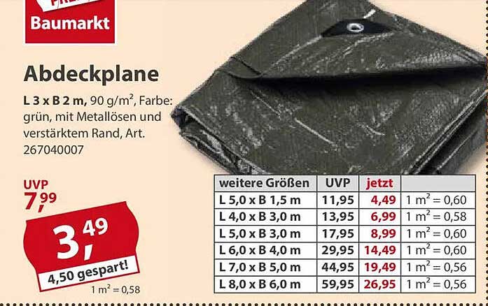 Abdeckplane L 3 x B 2 m, 90 g/m²
