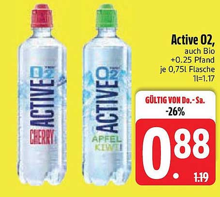 Active O2 Cherry und Apfel Kiwi, 0,75L Flasche