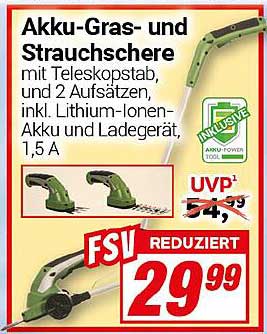 Akku-Gras- und Strauchschere mit Teleskopstab und 2 Aufsätzen, inkl. Lithium-Ionen-Akku und Ladegerät, 1,5 A
