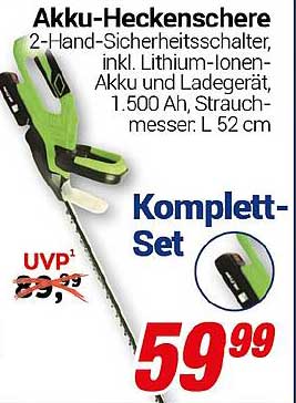 Akku-Heckenschere 2-Hand-Sicherheitschalter, inkl. Lithium-Ionen-Akku und Ladegerät