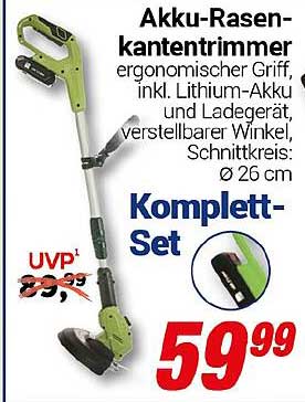 Akku-Rasentrimmer Komplett-Set mit ergonomischem Griff