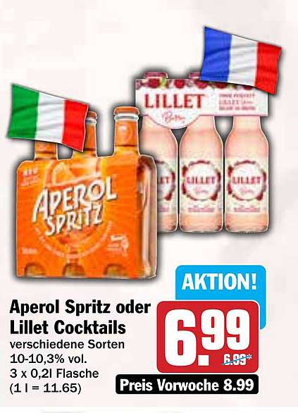 Aperol Spritz oder Lillet Cocktails - Verschiedene Sorten
