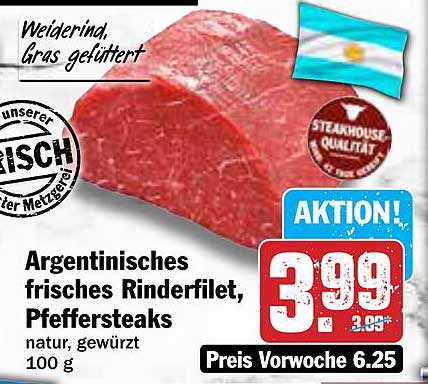 Argentinisches frisches Rinderfilet, Pfeffersteaks – Aktionsangebot!