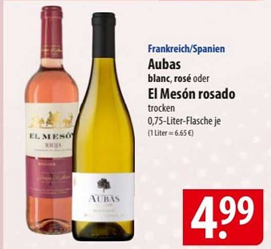 Aubas blanc, rosé oder El Mesón rosado trocken - 0,75-Liter-Flasche