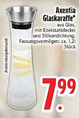 Axentia Glaskaraffe aus Glas mit Edelstahldeckel