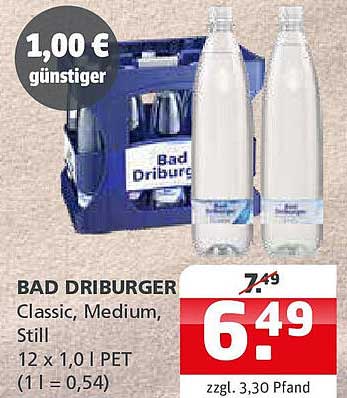BAD DRIBURGER Classic, Medium, Still 12 x 1,0 l PET