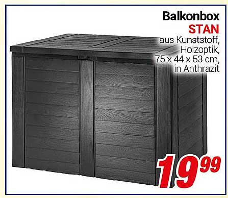 Balkonbox STAN aus Kunststoff, Holzoptik, 75 x 44 x 53 cm, in Anthrazit