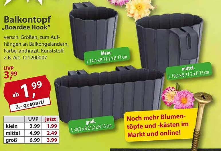 Balkontopf „Boardee Hook“ - Verschiedene Größen zum Aufhängen