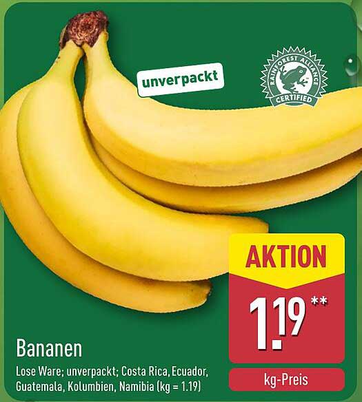 Bananen lose Ware, unverpackt, aus Costa Rica, Ecuador, Guatemala, Kolumbien, Namibia