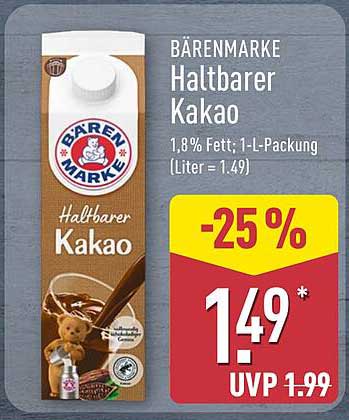 Bärenmarke Haltbarer Kakao 1L - 25% Rabatt!