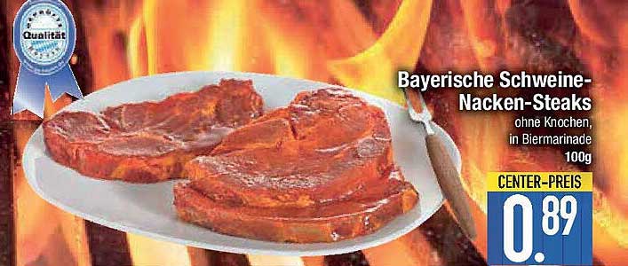 Bayerische Schweine-Nacken-Steaks ohne Knochen, in Biermarinade 100g