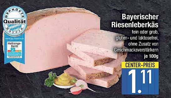 Bayerischer Riesenleberkäse fein oder grob, gluten- und laktosefrei, ohne Zusatz von Geschmacksverstärkern