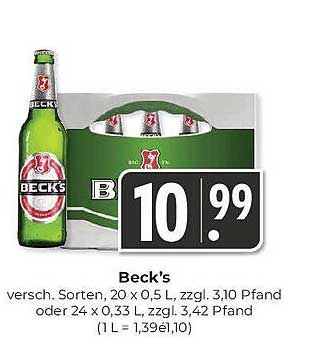 Beck's Bier (20 x 0,5 L oder 24 x 0,33 L)