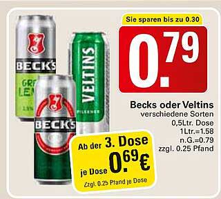 Becks oder Veltins – Verschiedene Sorten, 0,5L Dose
