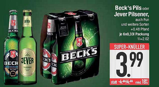Beck's Pils oder Jever Pilsener - 6er Packung