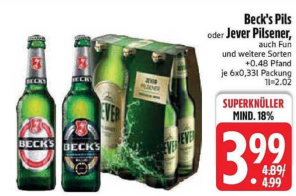 Beck's Pils oder Jever Pilsener, auch Fun und weitere Sorten