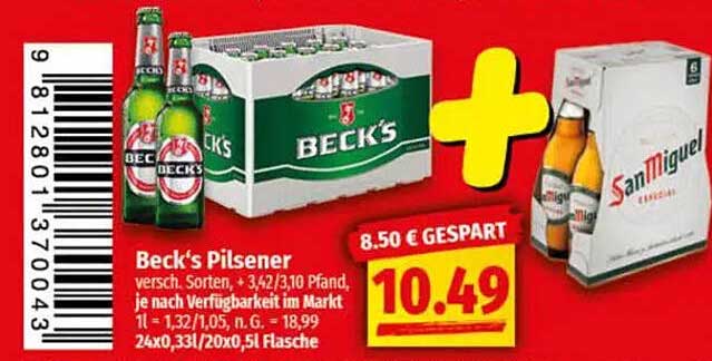 Beck's Pilsener - 24x0,33l / 20x0,5l Flasche zum Angebotspreis