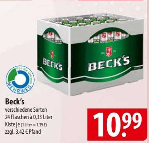 Beck's verschiedene Sorten 24 Flaschen à 0,33 Liter Kiste