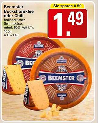 Beemster Bockshornklee oder Chili - holländischer Schnittkäse