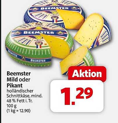 Beemster Mild oder Pikant - holländischer Schnittkäse, mind. 48 % Fett i. Tr. 100 g