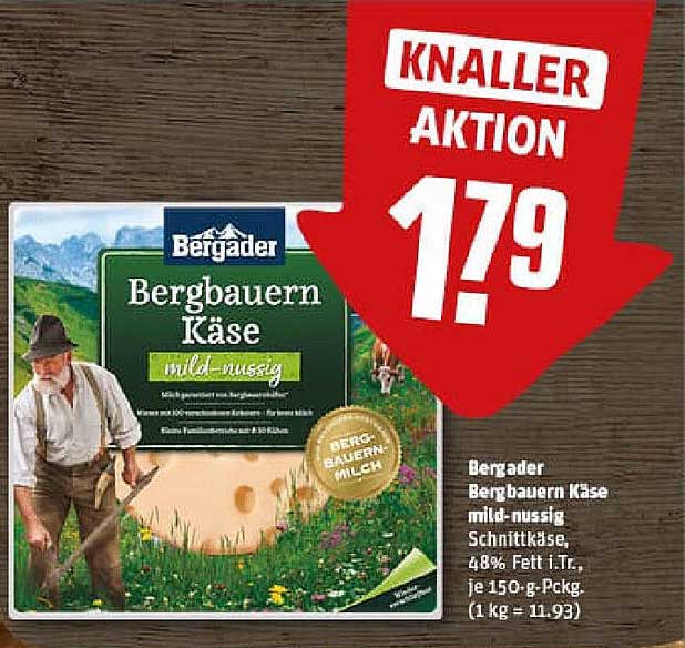 Bergader Bergbauern Käse mild-nussig, 48% Fett i.Tr., je 150 g-Pckg.