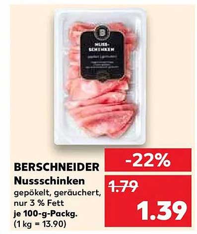 Berschneider Nußschinken gepökelt, geräuchert, nur 3 % Fett