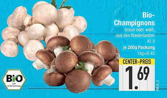 Bio-Champignons braun oder weiß, aus den Niederlanden, je 200g Packung