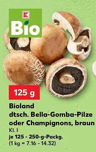 Bioland dt. Bella-Gomba-Pilze oder Champignons, braun, 125 g
