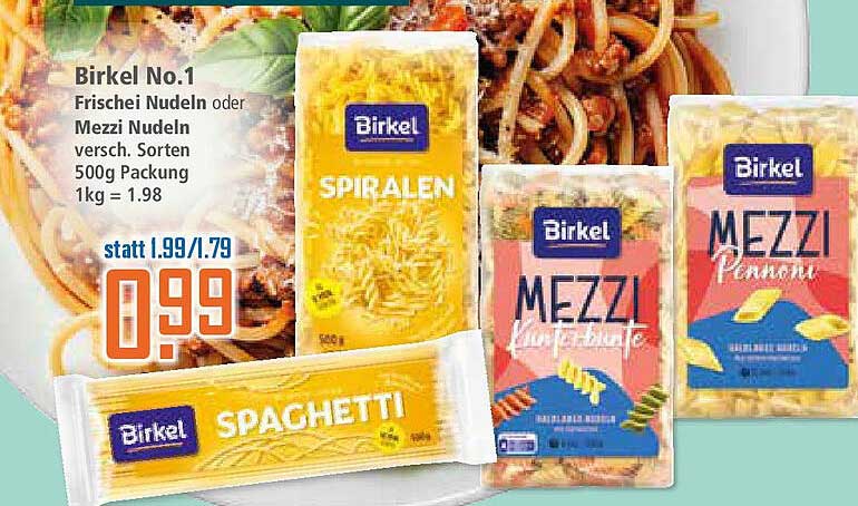 Birkel No.1 Frische Nudeln oder Mezzi Nudeln, 500g Packung