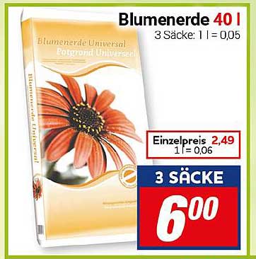 Blumenerde Universal 40 l - 3 Säcke für nur 6,00 €