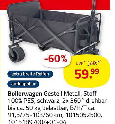 Bollerwagen Gestell Metall, Stoff 100% PES, schwarz, 2x 360° drehbar, bis ca. 50 kg belastbar