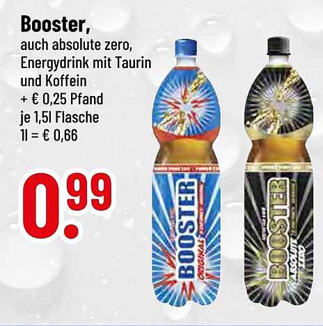 Booster, auch absolute zero, Energydrink mit Taurin und Koffein