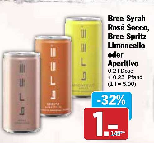 Bree Syrah Rosé Secco, Bree Spritz Limoncello oder Aperitivo