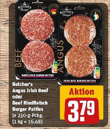Butcher's Angus Irish Beef oder Beef Rindfleisch Burger Patties je 230-g-Pckg.