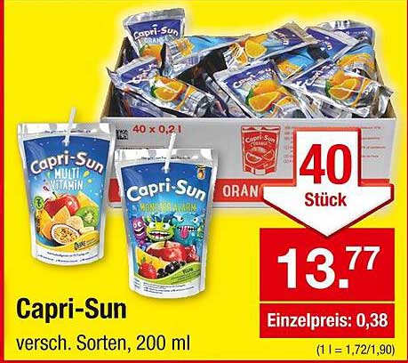 Capri-Sun verschieden Sorten, 200 ml - 40 Stück