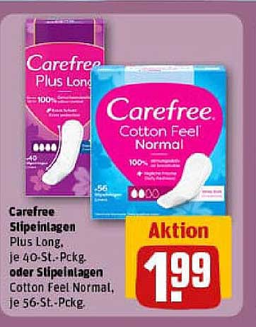 Carefree Slips Einlagen Plus Long oder Cotton Feel Normal, je 40-Stück Packung oder 56-Stück Packung