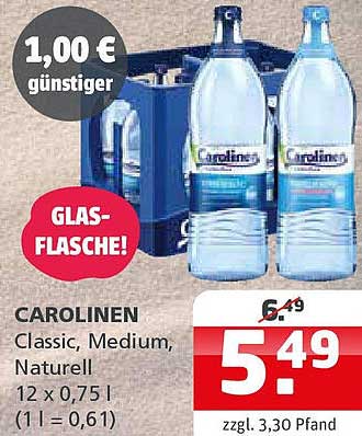 CAROLINEN Mineralwasser 12 x 0,75 l - Classic, Medium, Naturell