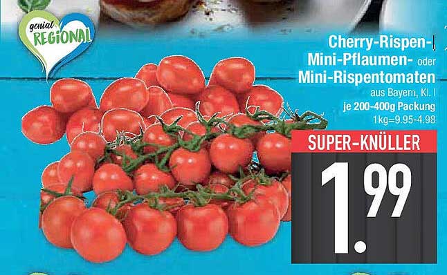 Cherry-Rispen- | Mini-Pflaumen- oder Mini-Rispentomaten aus Bayern