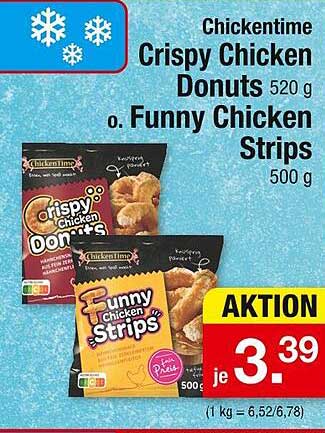 Chickentime Crispy Chicken Donuts 520 g o. Funny Chicken Strips 500 g