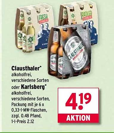 Clausthaler® alkoholfrei oder Karlsberg® alkoholfrei - verschiedene Sorten