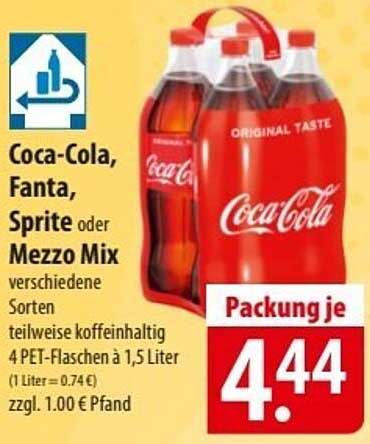 Coca-Cola, Fanta, Sprite oder Mezzo Mix - 4 PET-Flaschen à 1,5 Liter