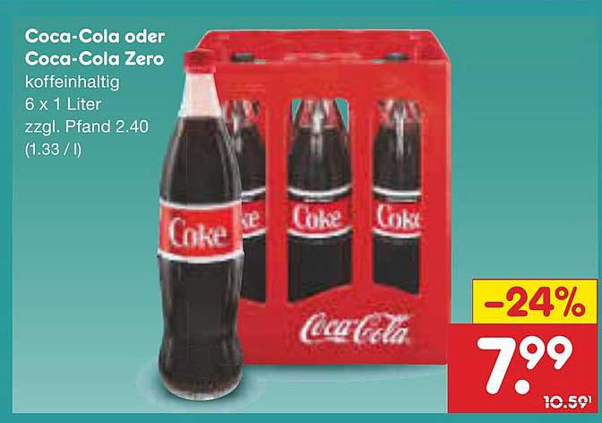 Coca-Cola oder Coca-Cola Zero - 6 x 1 Liter Packung