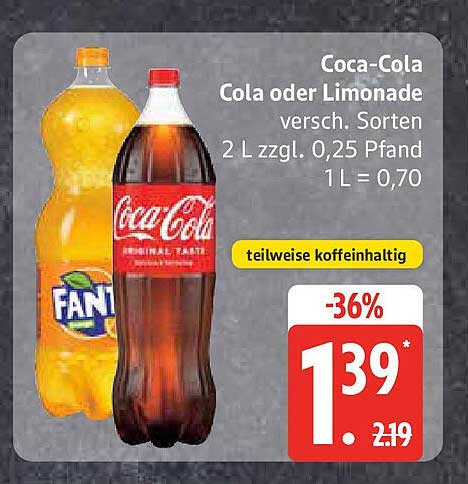 Coca-Cola oder Limonade - 2 L (verschiedene Sorten)