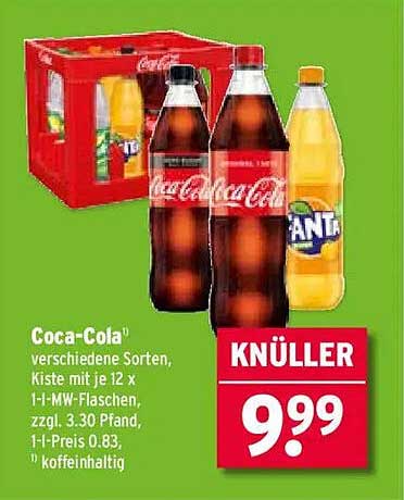 Coca-Cola verschiedene Sorten, Kiste mit je 12 x 1,0 l MW-Flaschen