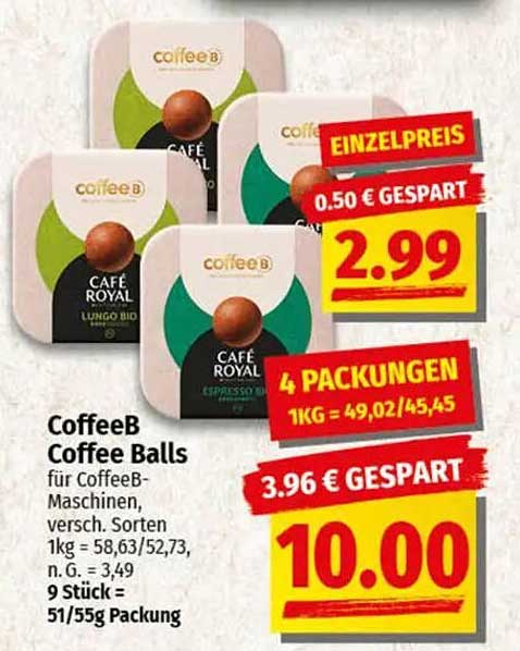CoffeeB Coffee Balls für CoffeeB-Maschinen, verschiedene Sorten