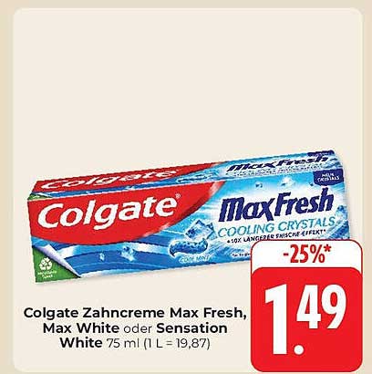 Colgate Zahnpasta Max Fresh, Max White oder Sensation White 75 ml